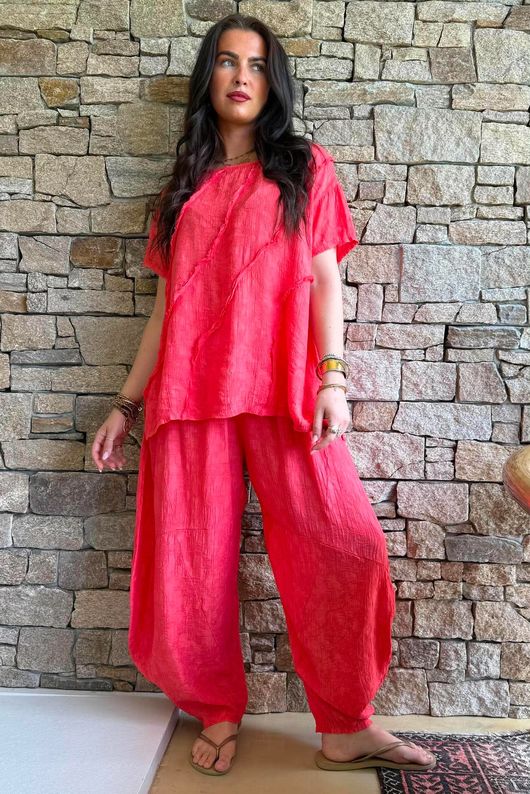 Lalli Damask Asymmetric Panel Top Watermelon